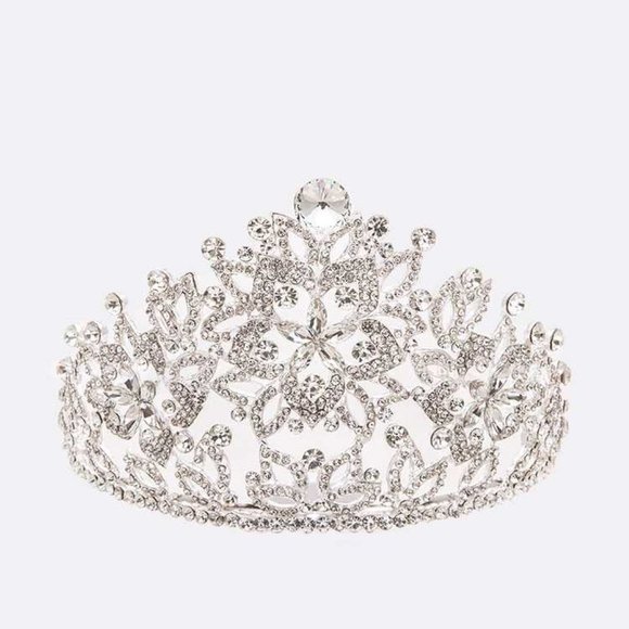 Crystal Statement Large Size Tiara - Clear/Silver - Picture 1 of 2